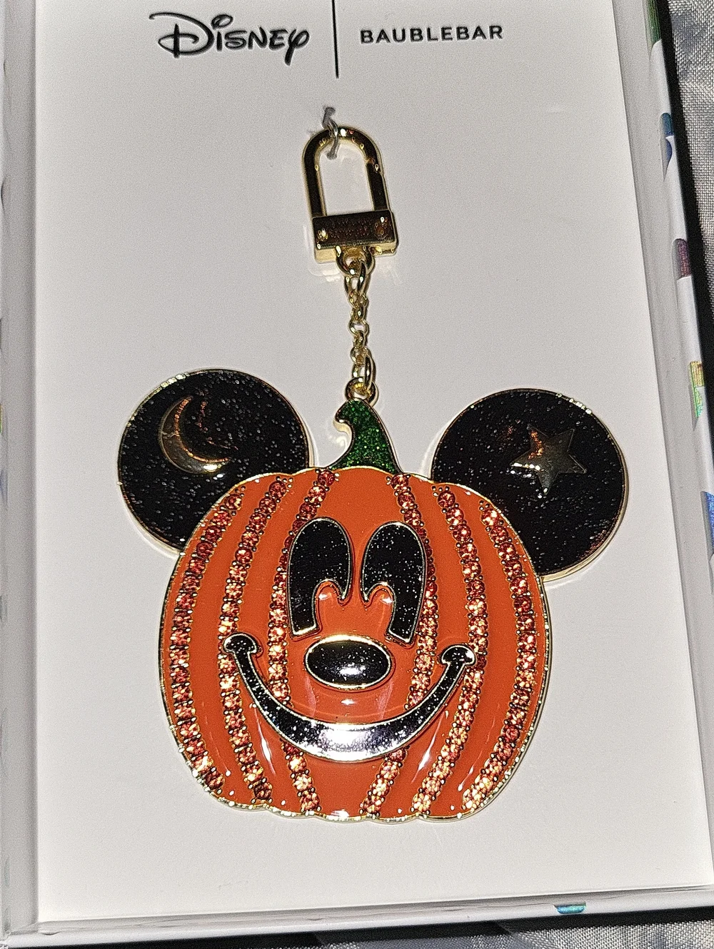 BaubleBar Disney Orange & Black Pumpkin Mickey Keychain Ti